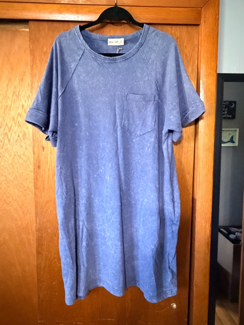 Washed Blue Short Sleeve Pocket Tee Dress - Unknown Brand
